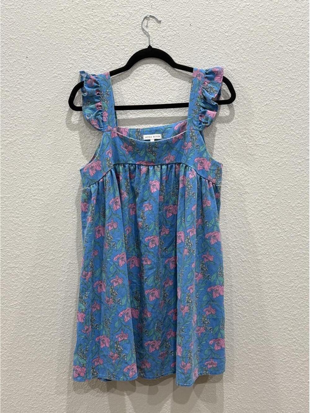 Moon River Blue Floral Babydoll Mini Dress Large
